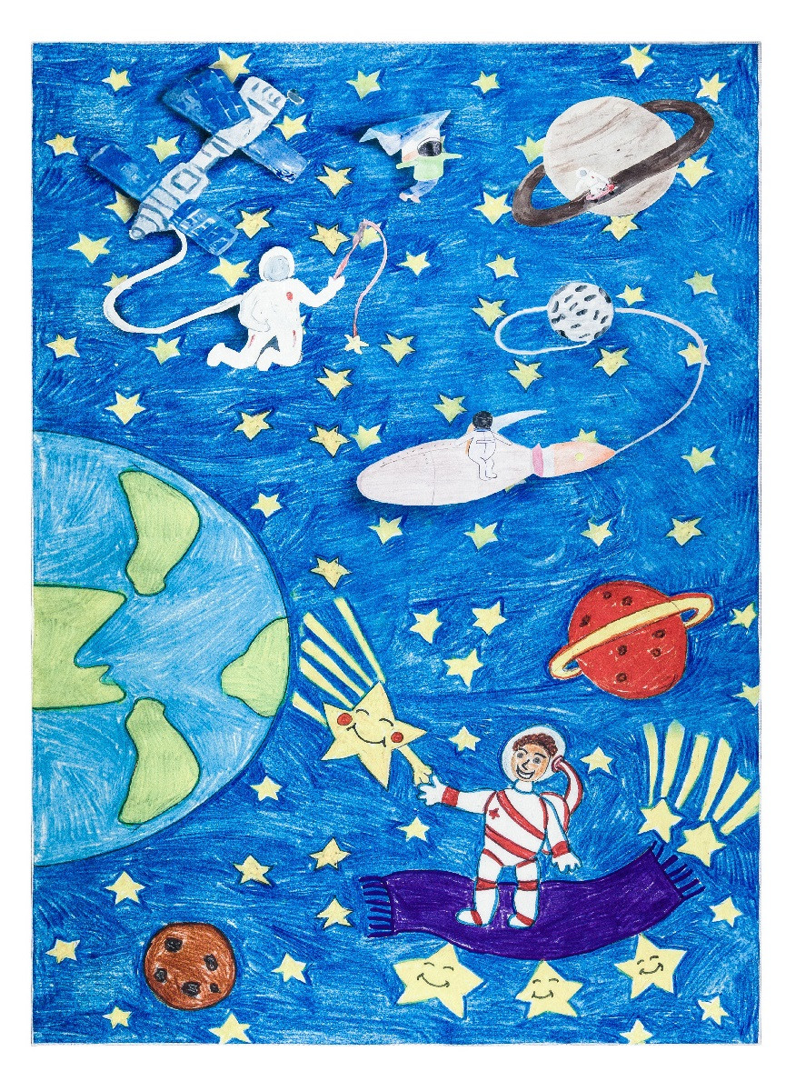 Detský kusový koberec Bambino 2265 Rocket Space blue - 80x150 cm Dywany Łuszczów 