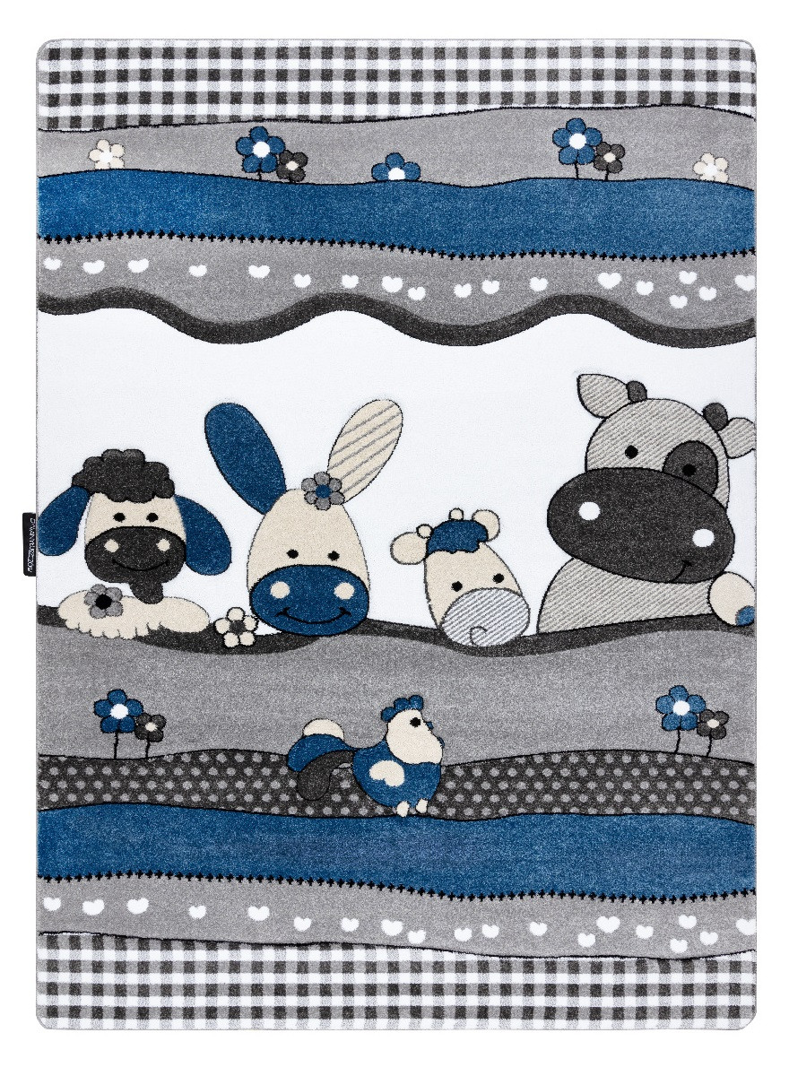 Detský kusový koberec Petit Farm animals blue - 140x190 cm Dywany Łuszczów 