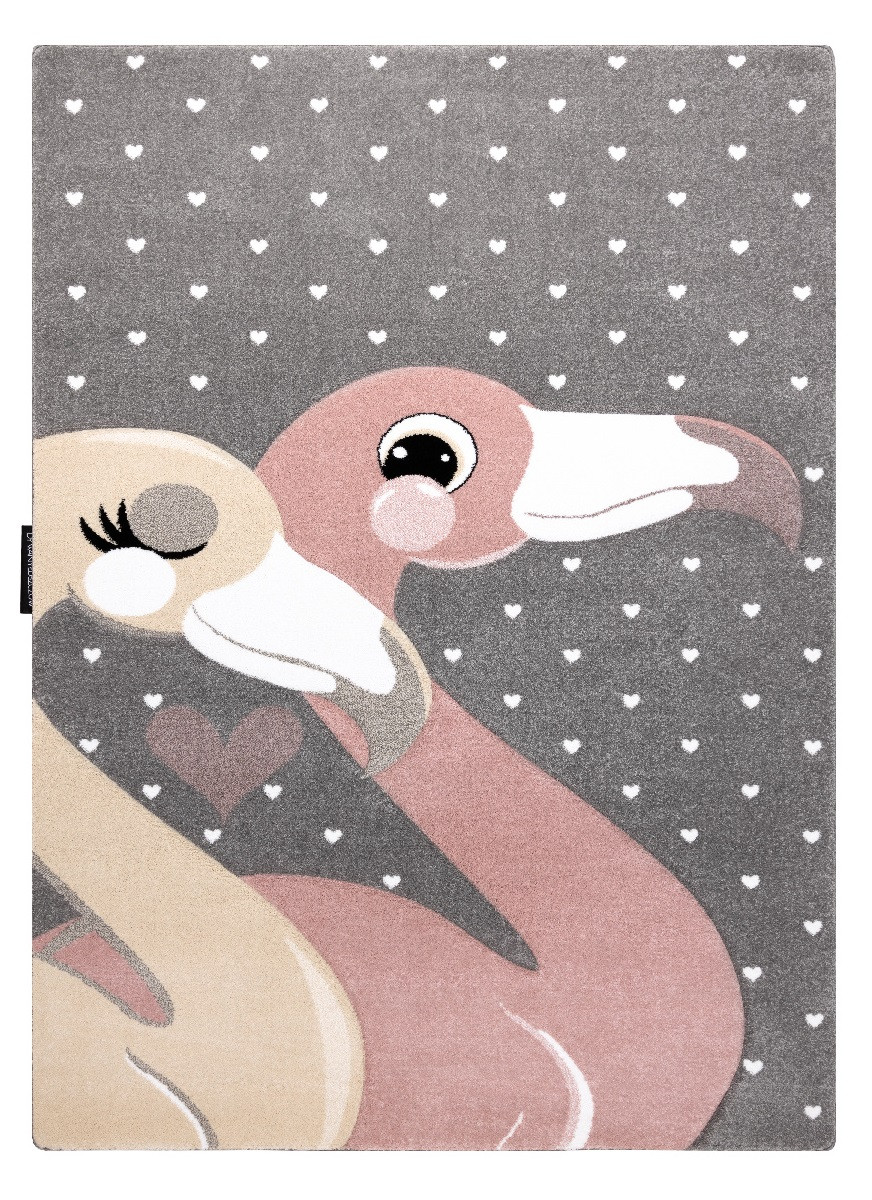 Detský kusový koberec Petit Flamingos hearts grey - 200x290 cm Dywany Łuszczów 