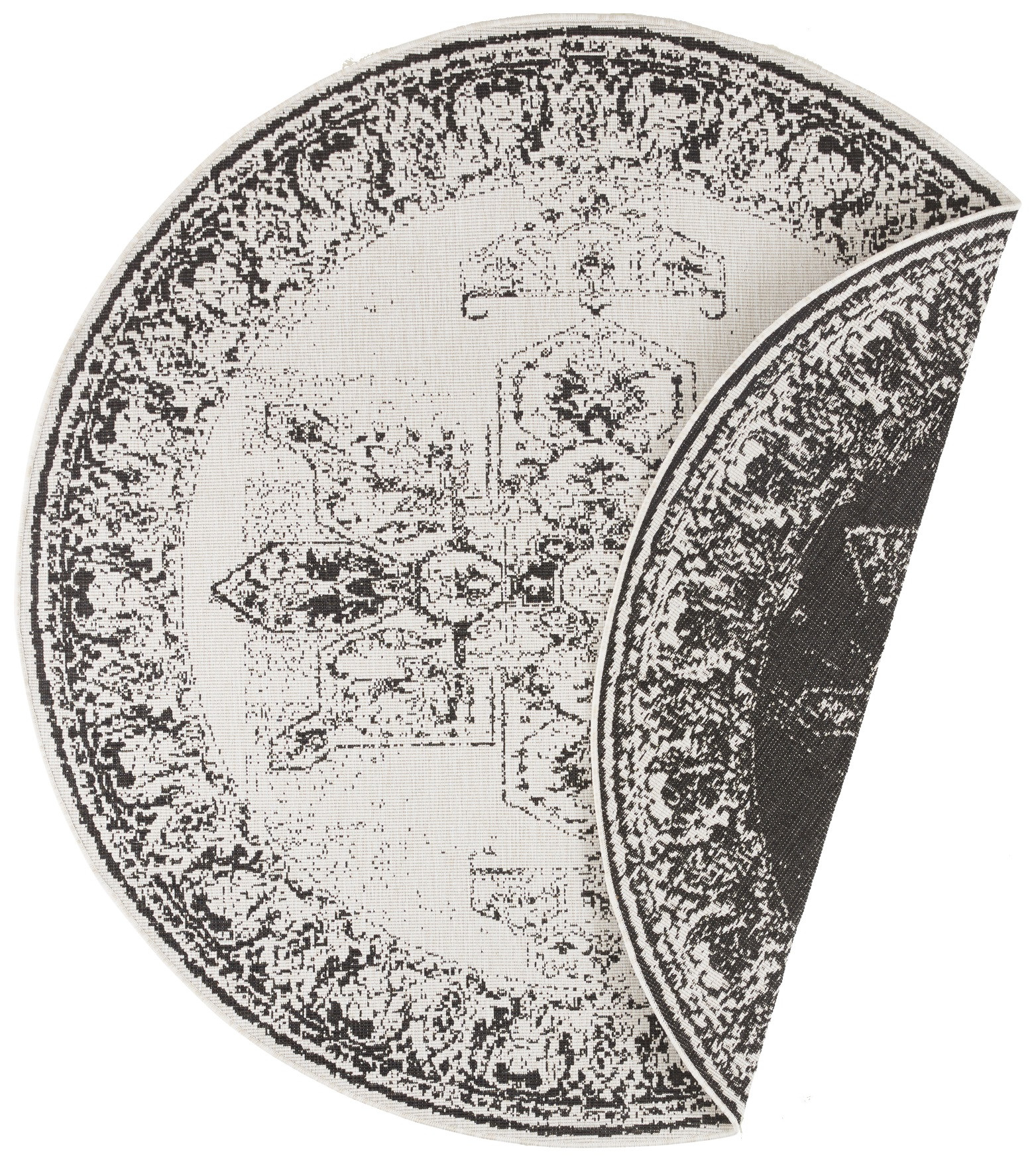 Kusový koberec Twin Supreme 104137 Black / Cream kruh – na von aj na doma - 140x140 (priemer) kruh cm NORTHRUGS - Hanse Home koberce 